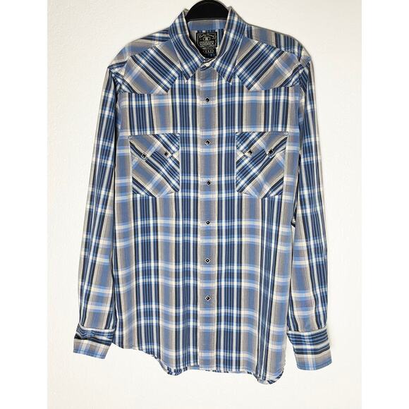 Lucky Brand Other - Lucky Brand Men's Pearl Snap Button Up Rockabilly Shirt Western Rodeo Blue Gray